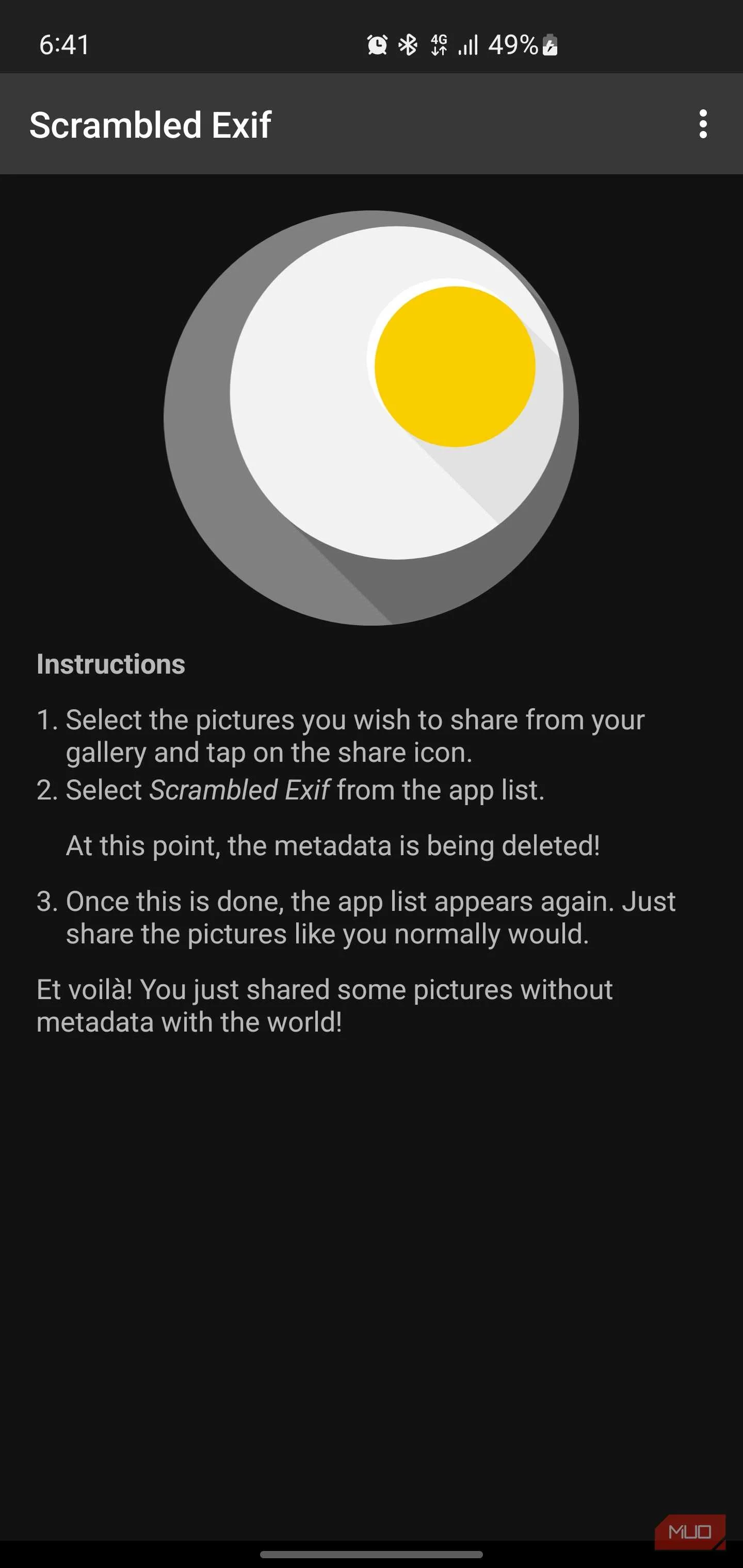 Scrambled Exif app home screen.