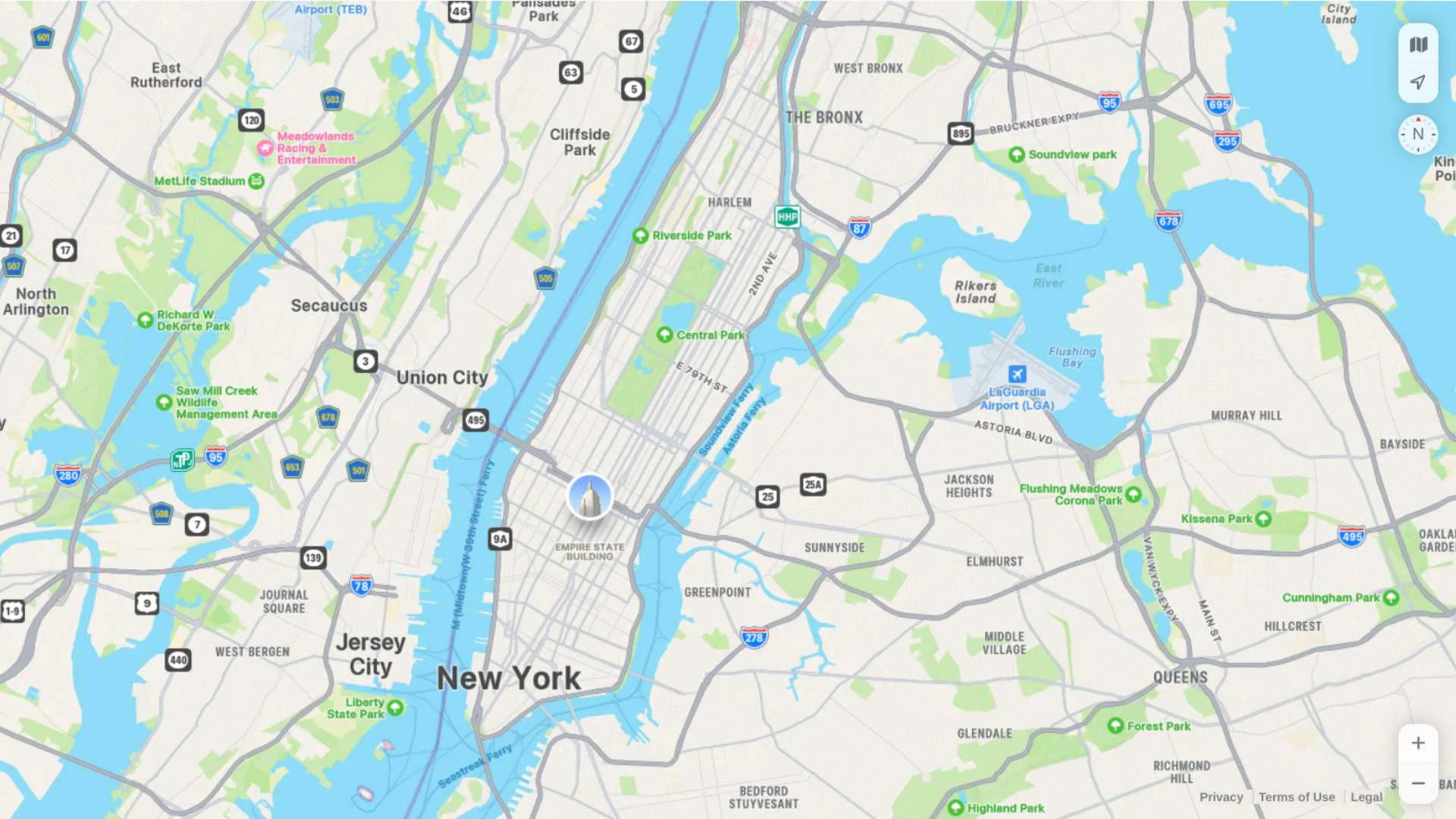 New York as seen on Apple Maps on the web