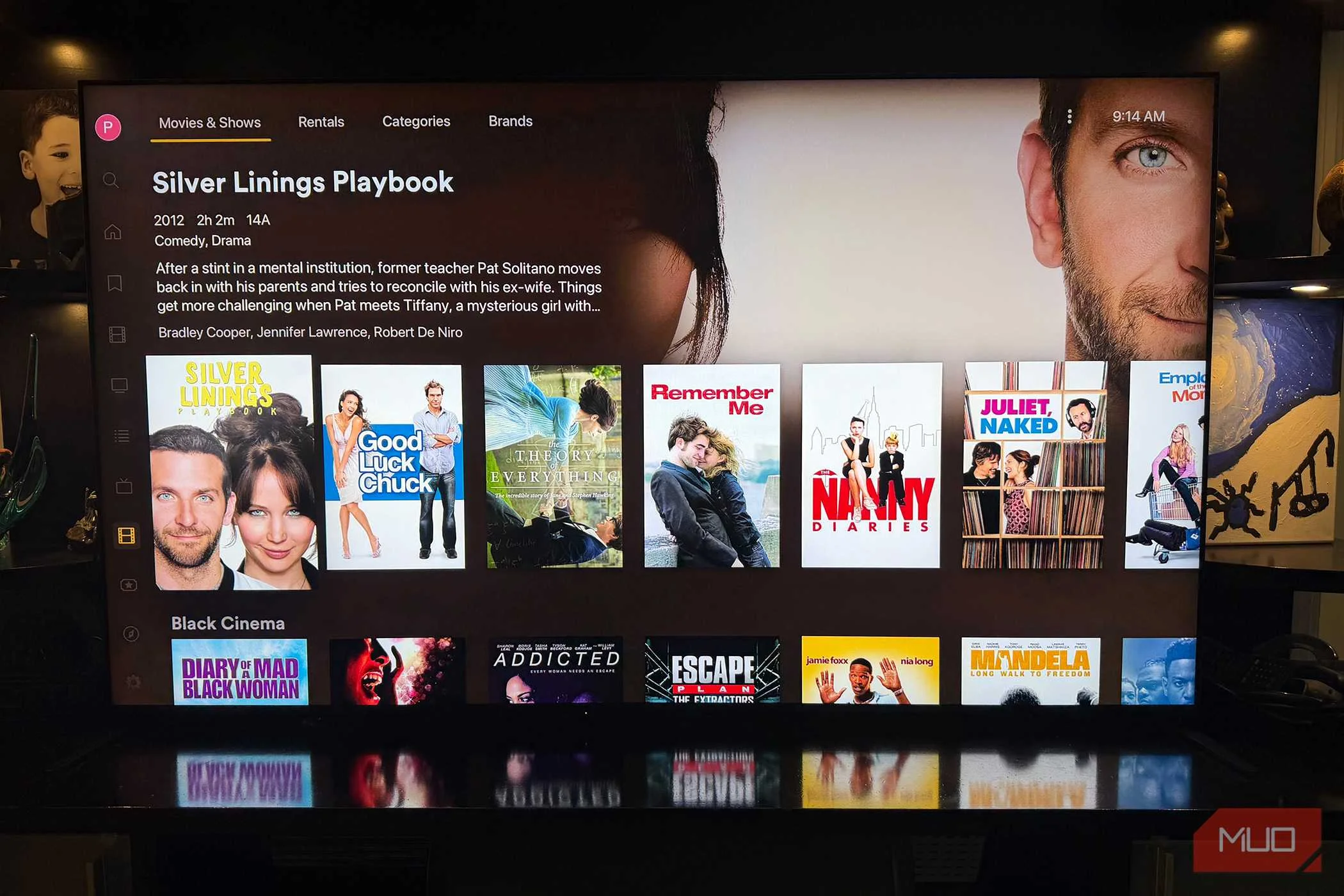 A TV showing the on-demand free movies from Plex.