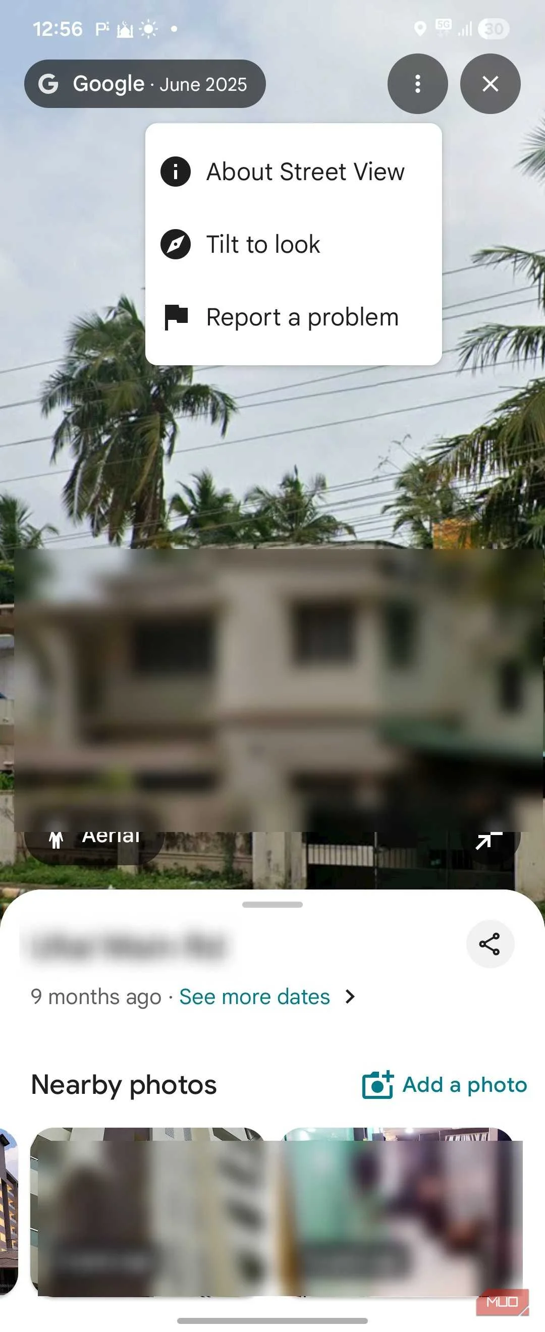 Google Maps Stree View menu 