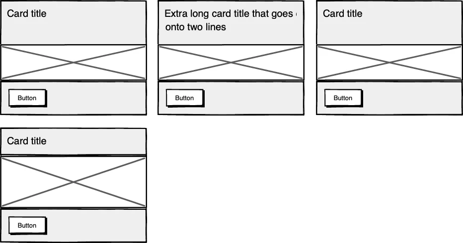 Wireframes showing several boxes with the contents aligned across boxes