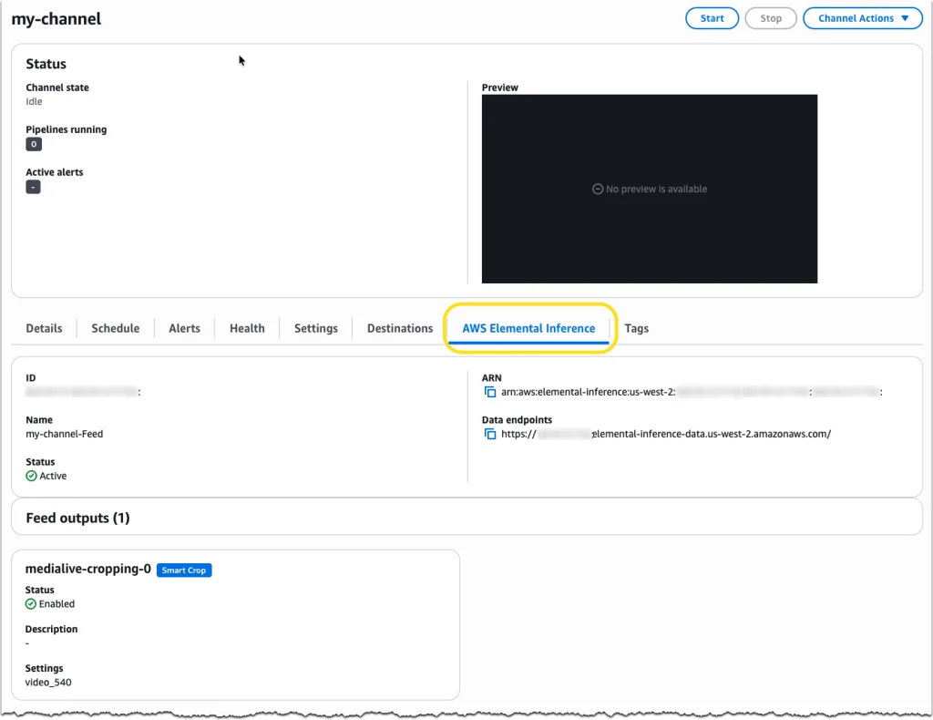 AWS MediaLive inference console